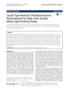 Liquid Type Nontoxic Photoluminescent Nanomaterials for High Color Quality White-Light-Emitting Diode