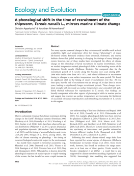 A Phenological Shift in the Time of Recruitment of the Shipworm, Teredo