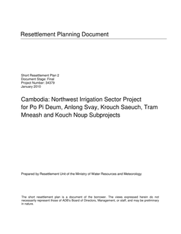 Resettlement Planning Document Cambodia: Northwest Irrigation