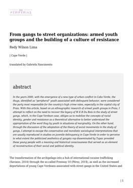 From Gangs to Street Organizations: Armed Youth Groups and the Building of a Culture of Resistance