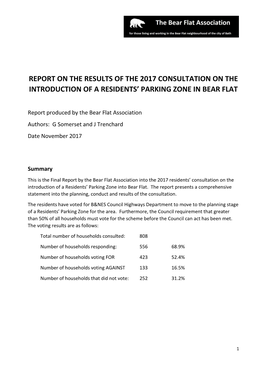 Report on the Results of the 2017 Consultation on the Introduction of a Residents' Parking Zone in Bear Flat