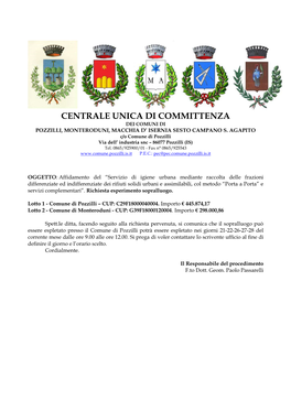 Centrale Unica Di Committenza Dei Comuni Di Pozzilli, Monteroduni, Macchia D’ Isernia Sesto Campano S