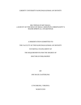 A Survey of the Role of Small Groups in Christianity's Major Spiritual