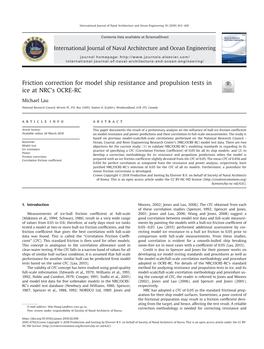 Friction Correction for Model Ship Resistance and Propulsion Tests in Ice at NRC's OCRE-RC