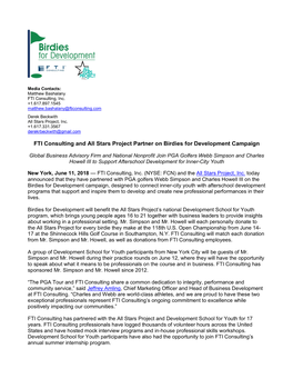 FTI Consulting and All Stars Project Partner on Birdies for Development Campaign