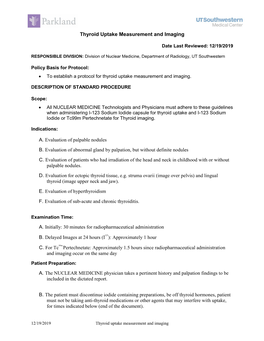 Thyroid Uptake Measurement and Imaging