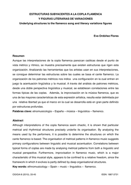 ESTRUCTURAS SUBYACENTES a LA COPLA FLAMENCA Y FIGURAS LITERARIAS DE VARIACIONES Underlying Structures to the ﬂamenco Song and Literary Variations ﬁgures