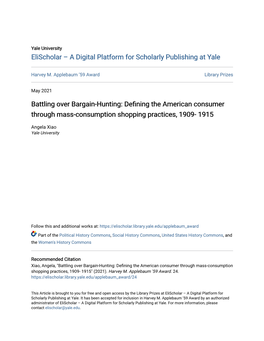 Battling Over Bargain-Hunting: Defining the American Consumer Through Mass-Consumption Shopping Practices, 1909- 1915