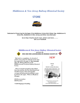 Middletown & New Jersey Railway Historical Society STORE