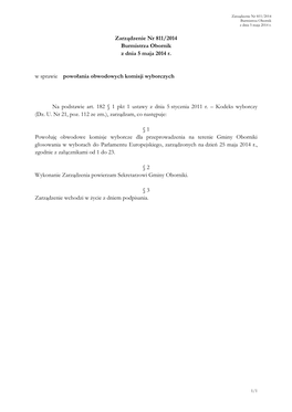 Zarządzenie Nr 811/2014 Burmistrza Obornik Z Dnia 5 Maja 2014 R
