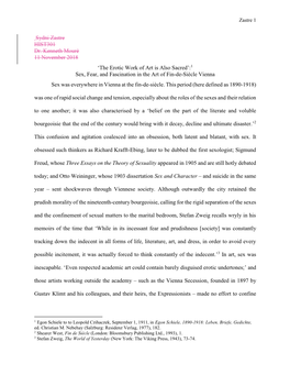 The Erotic Work of Art Is Also Sacred’:1 Sex, Fear, and Fascination in the Art of Fin-De-Siècle Vienna Sex Was Everywhere in Vienna at the Fin-De-Siècle