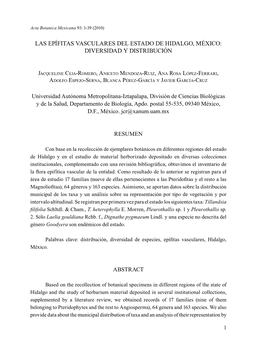 Las Epífitas Vasculares Del Estado De Hidalgo, México: Diversidad Y Distribución