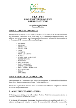 Statuts Communaute De Communes Cœur De Saintonge