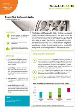 Robecosam Sustainable Water Why Invest in This Fund?