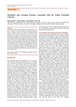 Mechanics and Learning Practices Associated with the Tennis Forehand: a Review