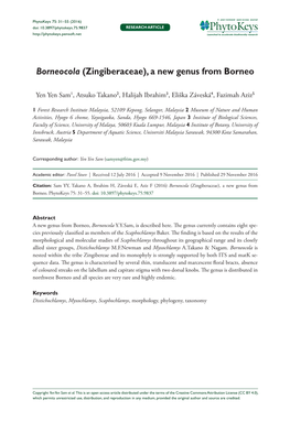 ﻿Borneocola (Zingiberaceae), a New Genus from Borneo
