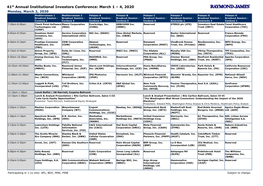 41St Annual Institutional Investors Conference: March 1 – 4, 2020