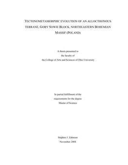 Tectonometamorphic Evolution of an Allocthonous Terrane, Gory Sowie Block, Northeastern Bohemian Massif (Poland)