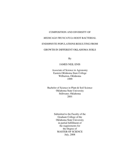 Composition and Diversity of Medicago Truncatula Root Bacterial Endophyte Populations Resulting from Growth in Different Oklahoma Soils