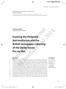 Framing the Philpotts: 2014 Anti-Welfarism Andlayout the British Newspaper Reporting of the Derby House Ltd Fire Verdictproof