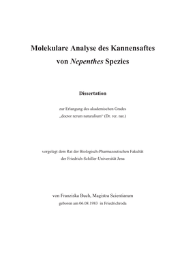 Molekulare Analyse Des Kannensaftes Von Nepenthes Spezies