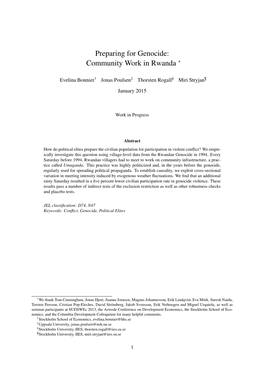 Preparing for Genocide: Community Work in Rwanda ∗