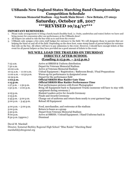 NESBA Championship Finals Competition Schedule