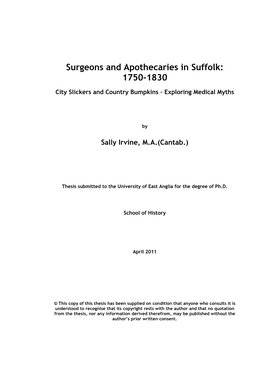 Surgeons and Apothecaries in Suffolk: 1750-1830