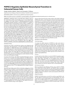 POPDC3 Regulates Epithelial-Mesenchymal-Transition in Colorectal Cancer Cells Anagha Ashokan, Mukul K