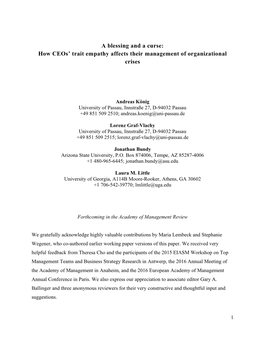 A Blessing and a Curse: How Ceos' Trait Empathy Affects Their Management of Organizational Crises