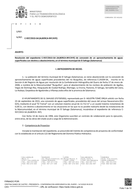 Resolución Del Expediente C-937/2015-SA (ALBERCA-INY/AYE)