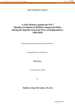 Maritime Predation & British Commercial Policy During the Spanish American Wars Of