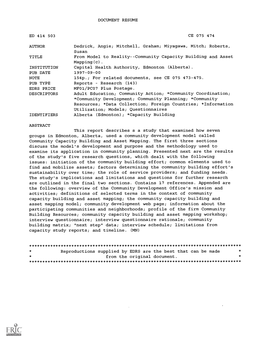 From Model to Reality--Community Capacity Building and Asset Mapping(C)