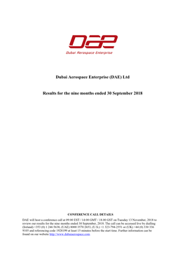Dubai Aerospace Enterprise (DAE) Ltd Results for the Nine Months