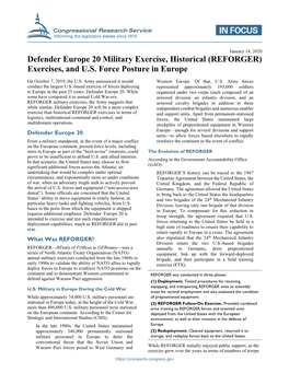 Defender Europe 20 Military Exercise, Historical (REFORGER) Exercises, and U.S