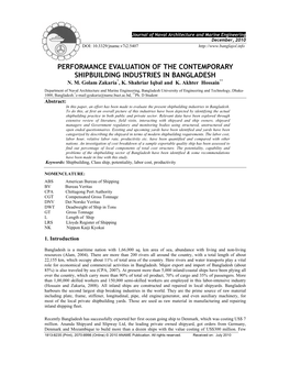 Performance Evaluation of the Contemporary Shipbuilding Industries in Bangladesh N