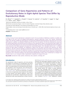 Comparison of Gene Repertoires and Patterns of Evolutionary Rates in Eight Aphid Species That Differ by Reproductive Mode