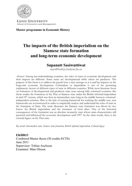 The Impacts of the British Imperialism on the Siamese State Formation and Long-Term Economic Development