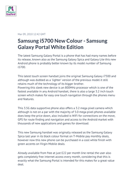 Samsung I5700 New Colour - Samsung Galaxy Portal White Edition