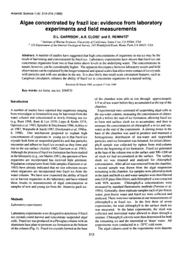 Algae Concentrated by Frazil Ice: Evidence from Laboratory Experiments and Field Measurements D.L