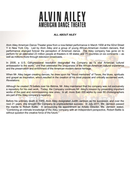 Alvin Ailey American Dance Theater Grew from a Now-Fabled Performance in March 1958 at the 92Nd Street Y in New York City