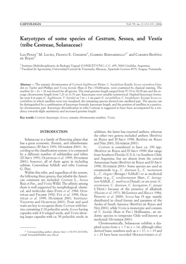 Karyotypes of Some Species of Cestrum, Sessea, and Vestia (Tribe Cestreae, Solanaceae)