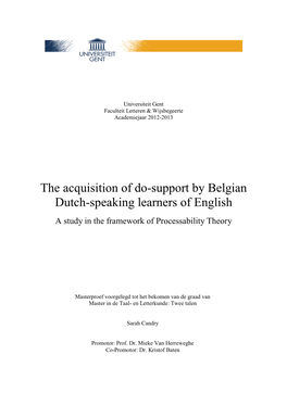 The Acquisition of Do-Support by Belgian Dutch-Speaking Learners of English
