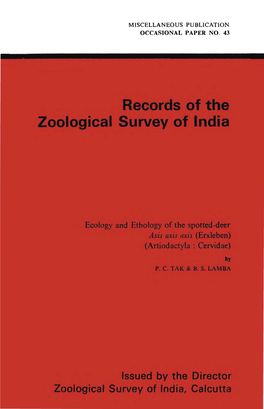 OCCASIONAL PAPER NO. 43 RECORDS of the Zoological Survey of India