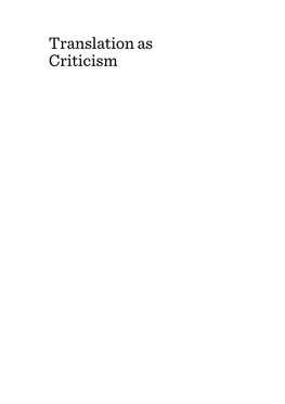 Translation As Criticism