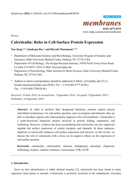 Calreticulin: Roles in Cell-Surface Protein Expression