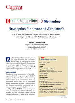 Memantine New Option for Advanced Alzheimer’S