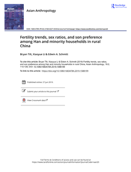 Fertility Trends, Sex Ratios, and Son Preference Among Han and Minority Households in Rural China
