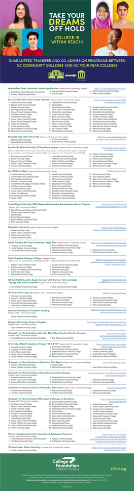 Guaranteed Transfer and Co-Admission Programs Between Nc Community Colleges and Nc Four-Year Colleges