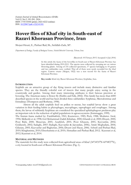Hover Flies of Khaf City in South-East of Razavi Khorasan Province, Iran
